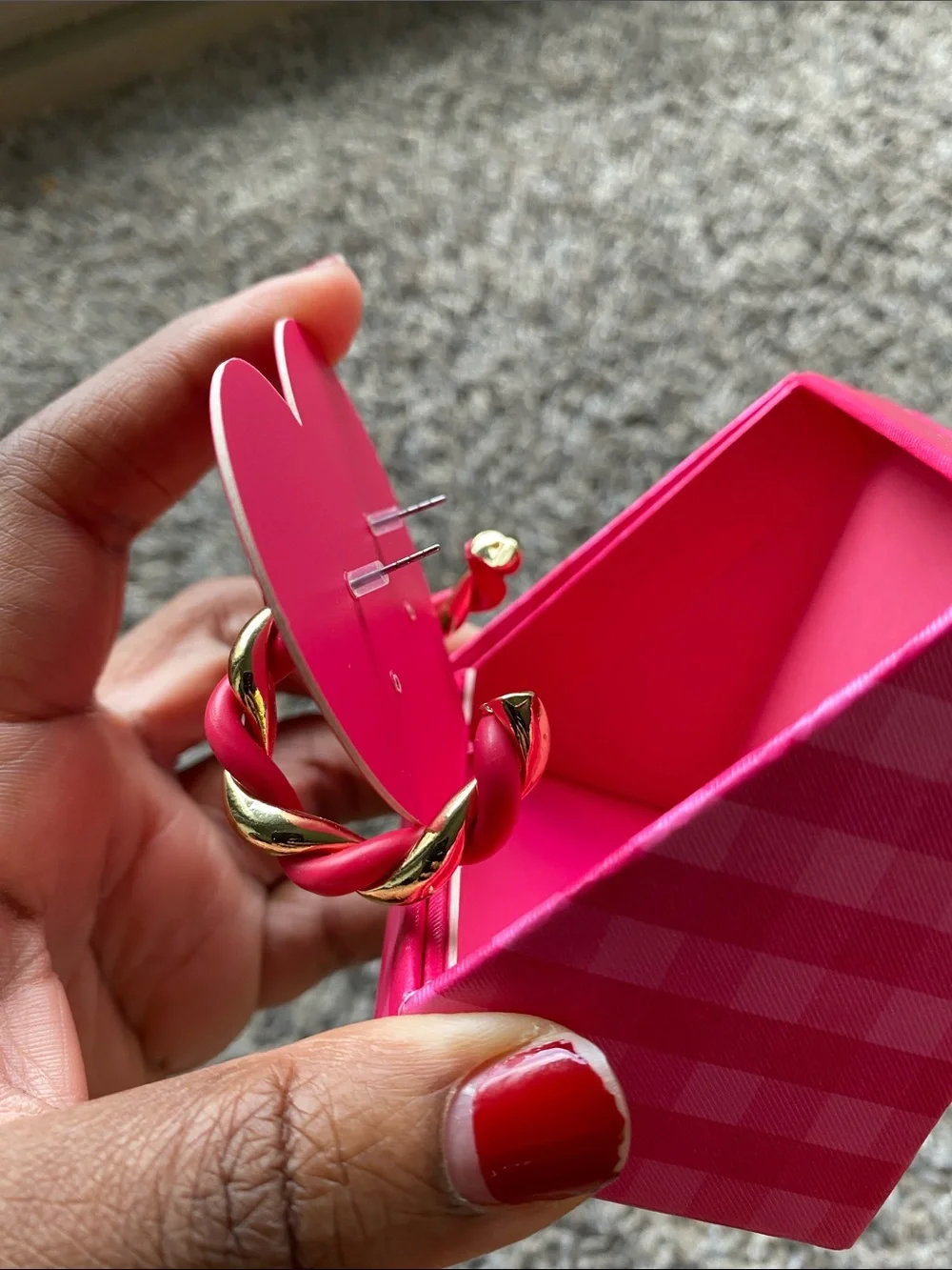 Pink and Gold Twisted Hoop Earrings